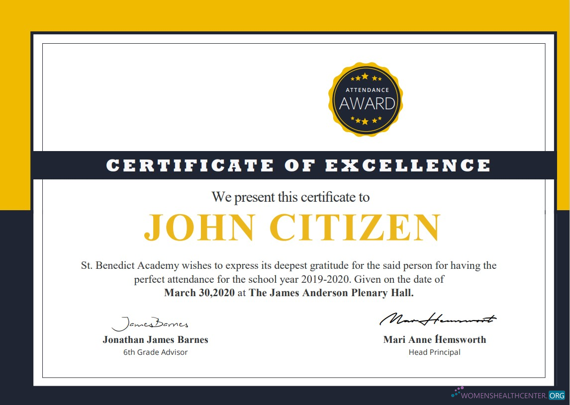 Download USA School Attendance cert Photoshop template